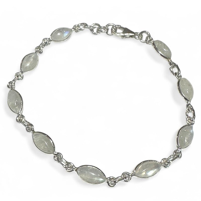 Bracelet pierre de lune arc en ciel (péristérite) argent 925 - La Boite à Cailloux