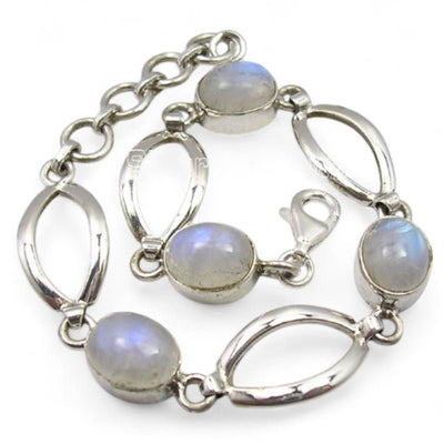 Bracelet pierre de lune  arc en ciel (péristérite) argent 925