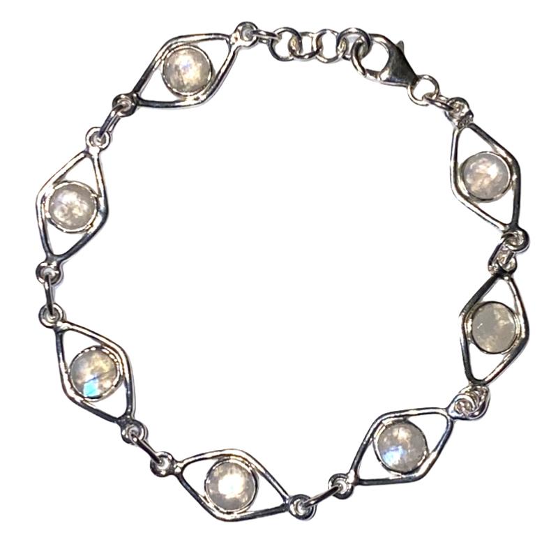Bracelet pierre de lune arc en ciel (péristérite) argent 925 - La Boite à Cailloux