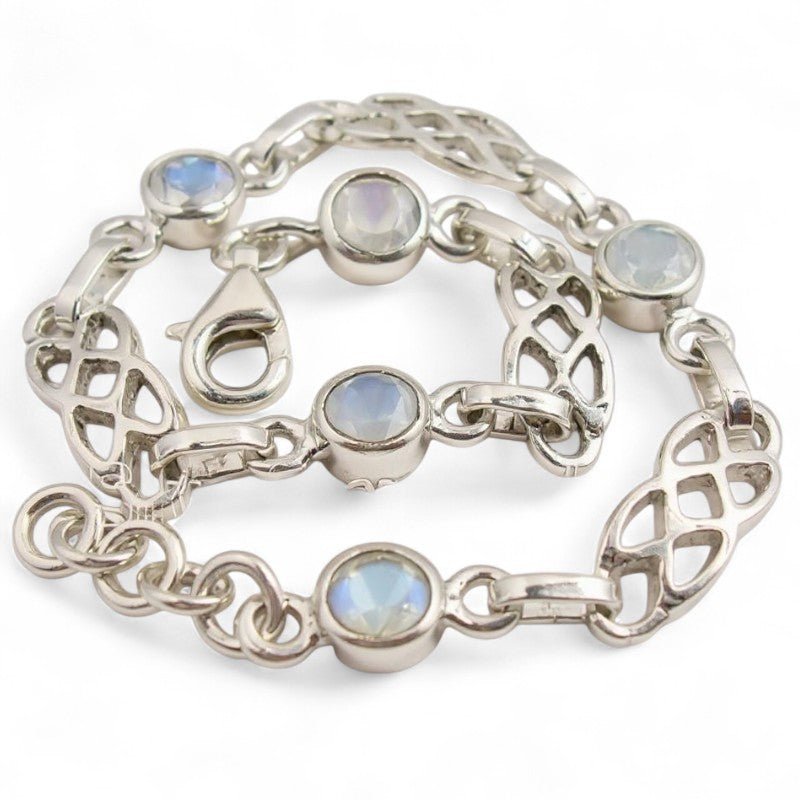 Bracelet pierre de lune arc en ciel (péristérite) argent 925 - La Boite à Cailloux