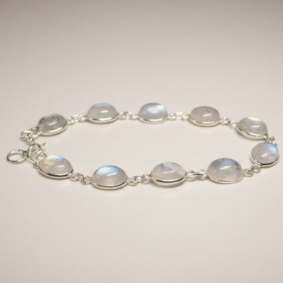 Bracelet pierre de lune arc en ciel (péristérite) Inde AA argent 925