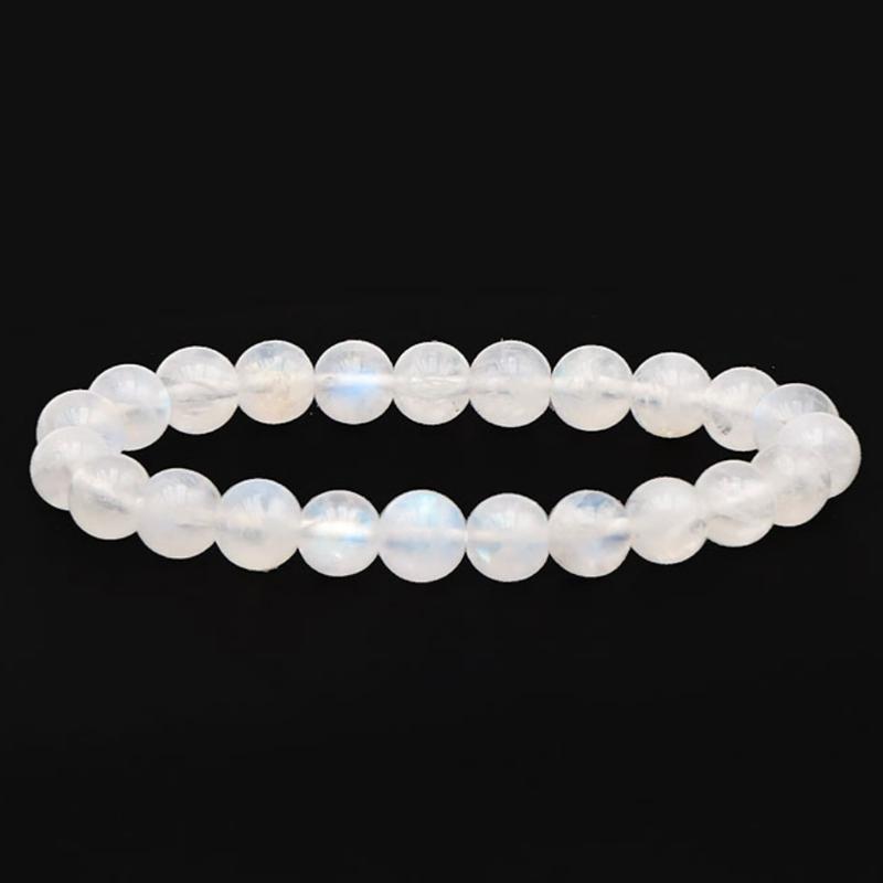 Bracelet pierre de lune arc en ciel (péristérite) Inde AA (boules 8,5 - 9,5mm) - La Boite à Cailloux