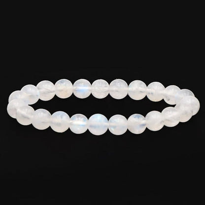 Bracelet pierre de lune arc en ciel (péristérite) Inde AA (boules 8,5 - 9,5mm) - La Boite à Cailloux