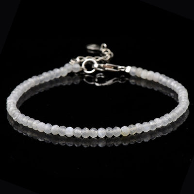 Bracelet pierre de lune arc en ciel (péristérite) perles facettées argent 925
