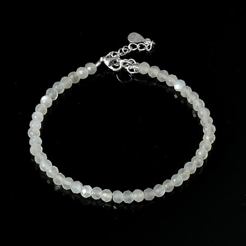 Bracelet pierre de lune arc en ciel (péristérite) perles facettées argent 925 - La Boite à Cailloux