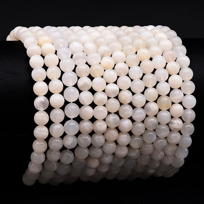 Bracelet pierre de lune beige Inde A (boules 5 - 6mm) - La Boite à Cailloux
