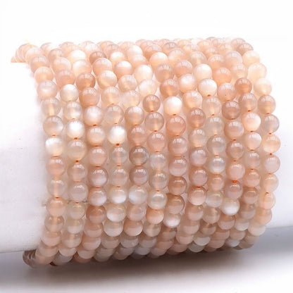 Bracelet pierre de lune brune orangée Inde AA (boules 5 - 6mm) - La Boite à Cailloux