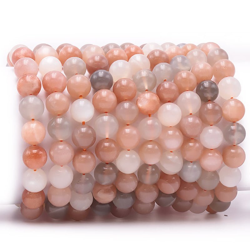 Bracelet pierre de lune multicolore Inde AA (boules 10mm) - La Boite à Cailloux