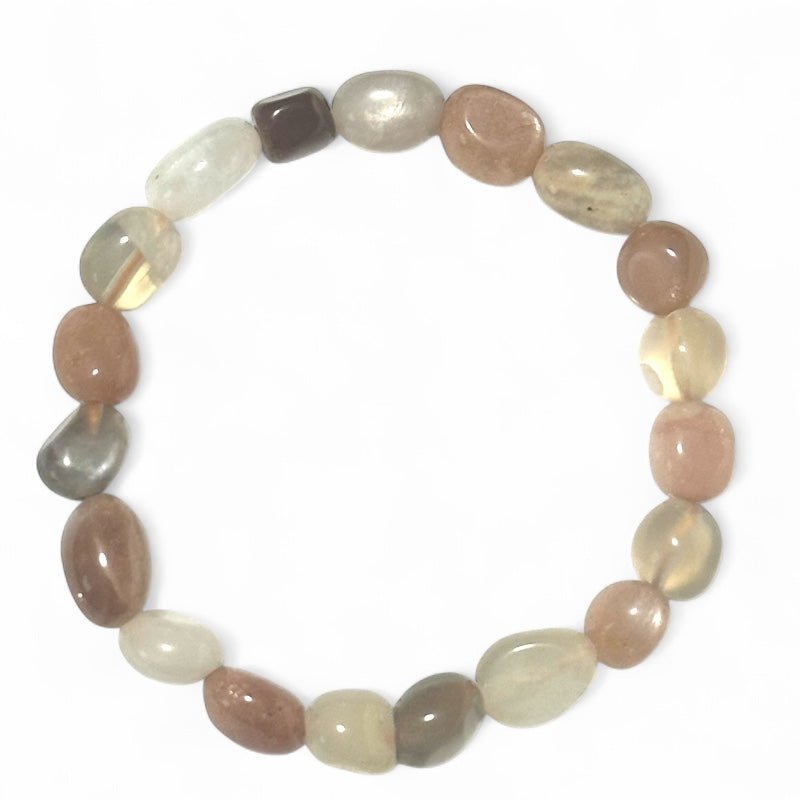 Bracelet pierre de lune multicolore Inde (pierres roulées) 10 - 12mm - La Boite à Cailloux