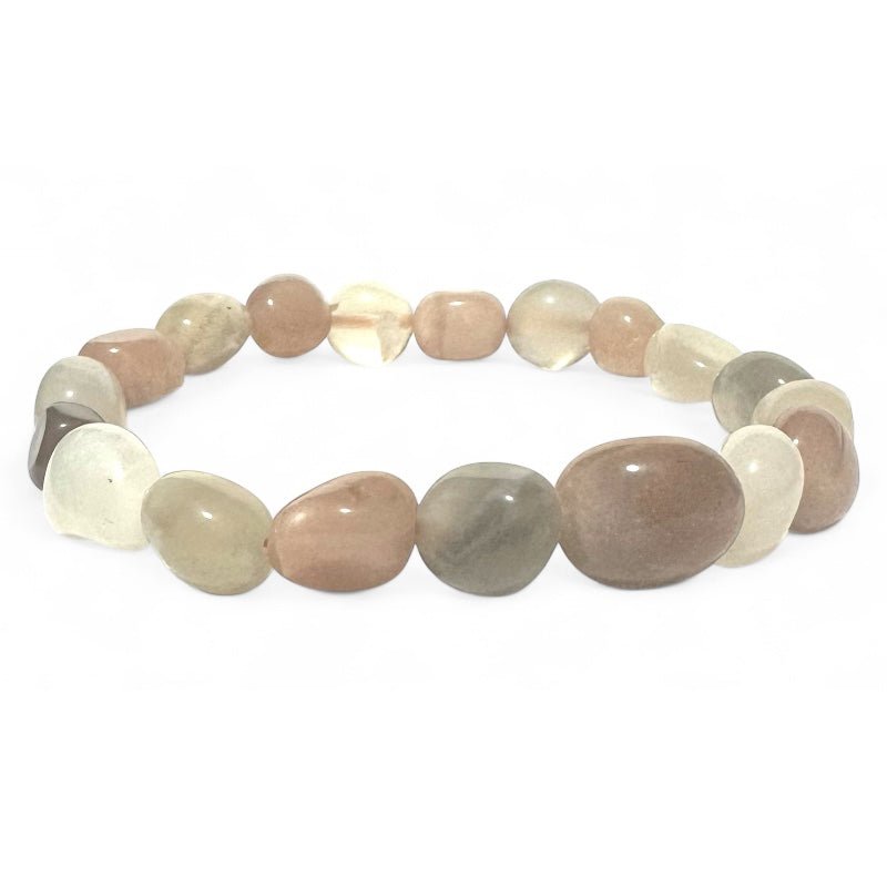 Bracelet pierre de lune multicolore Inde (pierres roulées) 10 - 12mm - La Boite à Cailloux