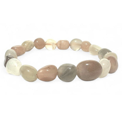 Bracelet pierre de lune multicolore Inde (pierres roulées) 10 - 12mm - La Boite à Cailloux