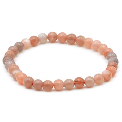 Orange-pink moonstone bracelet from India (A) (5-6mm beads)
