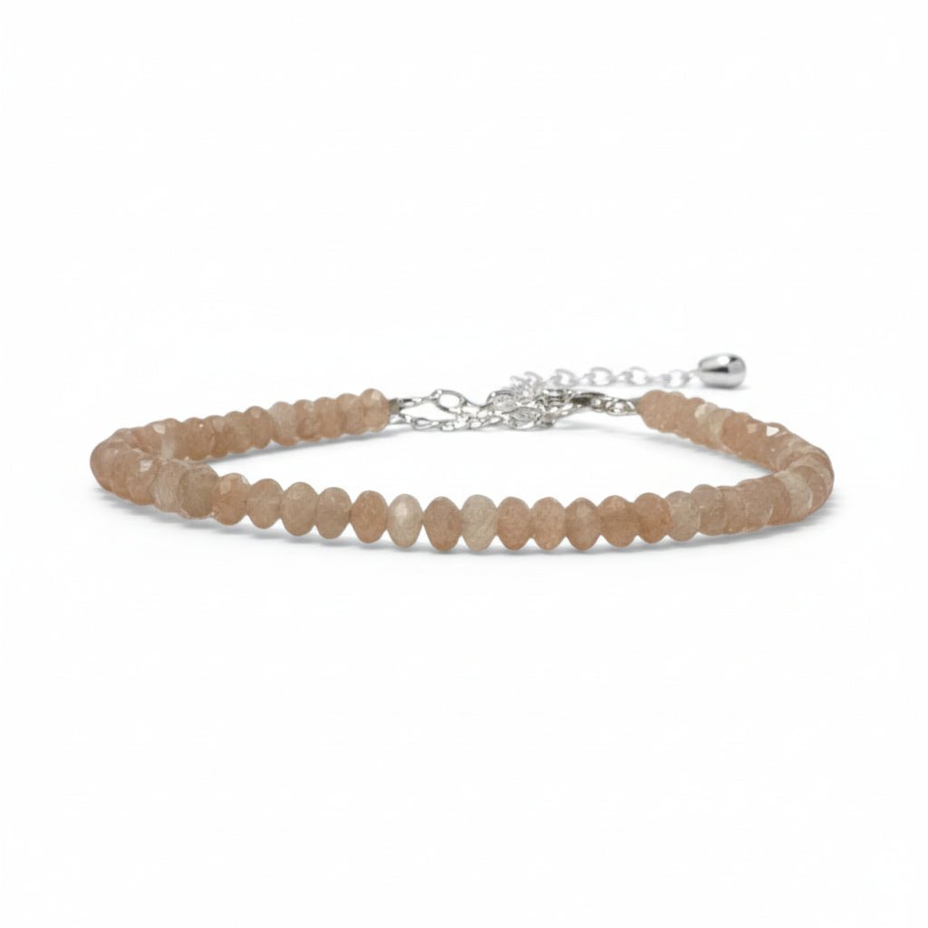 Bracelet pierre de lune rose orangée Inde À perles facettées argent 925 - La Boite à Cailloux