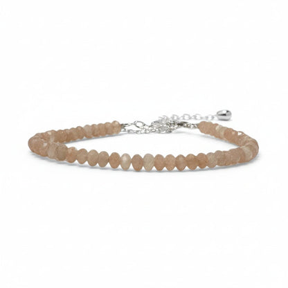 Bracelet pierre de lune rose orangée Inde À perles facettées argent 925 - La Boite à Cailloux
