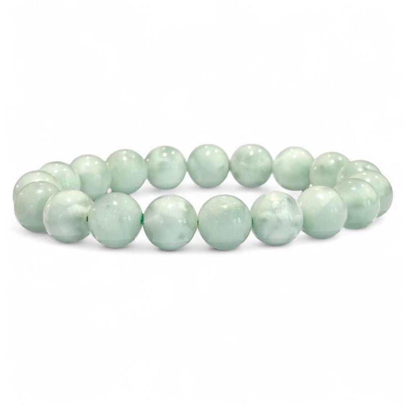 Bracelet pierre de lune verte (garniérite) Inde A+ (boules 10mm) - La Boite à Cailloux