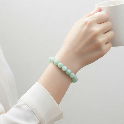 Bracelet pierre de lune verte (garniérite) Inde A+ (boules 10mm) - La Boite à Cailloux
