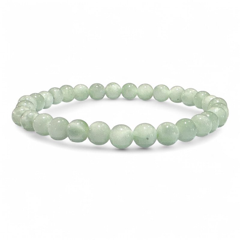 Bracelet pierre de lune verte (garniérite) Inde A+ (boules 5 - 6mm) - La Boite à Cailloux