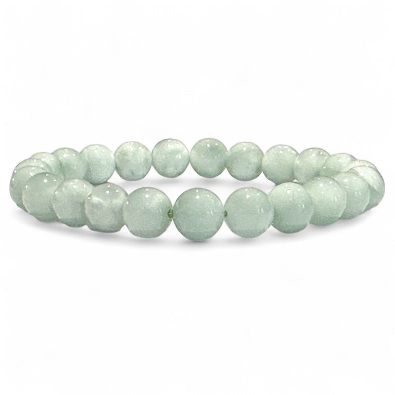 Bracelet pierre de lune verte (garniérite) Inde A+ (boules 7 - 8mm) - La Boite à Cailloux