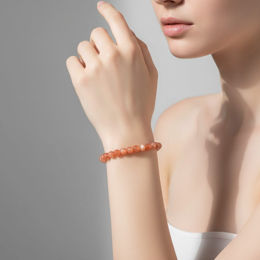 Bracelet pierre de soleil Inde AA (boules 5-6mm) - La Boite à Cailloux