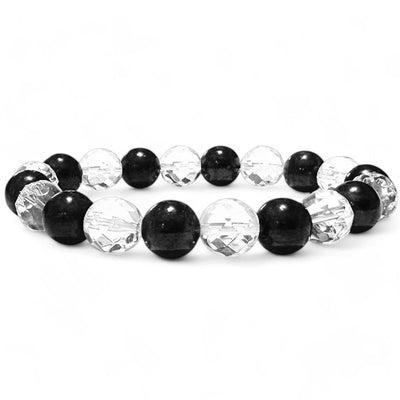 Pulsera de protección: cristal de roca facetado y shungit (bolas de 10mm)