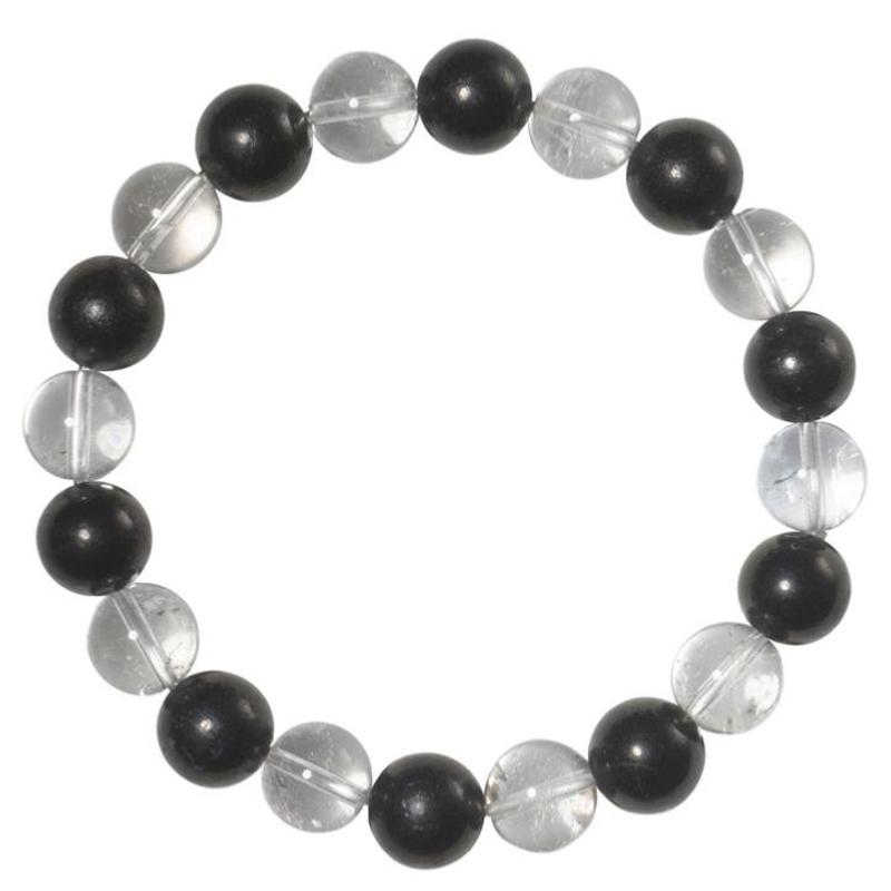 Bracelet protection: cristal de roche facetté et shungite (boules 10mm) - La Boite à Cailloux
