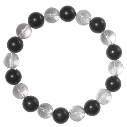 Bracelet protection: cristal de roche facetté et shungite (boules 10mm) - La Boite à Cailloux