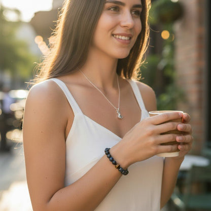 Bracelet protection: oeil de tigre et Shungite A (boules 7 - 8mm) - La Boite à Cailloux