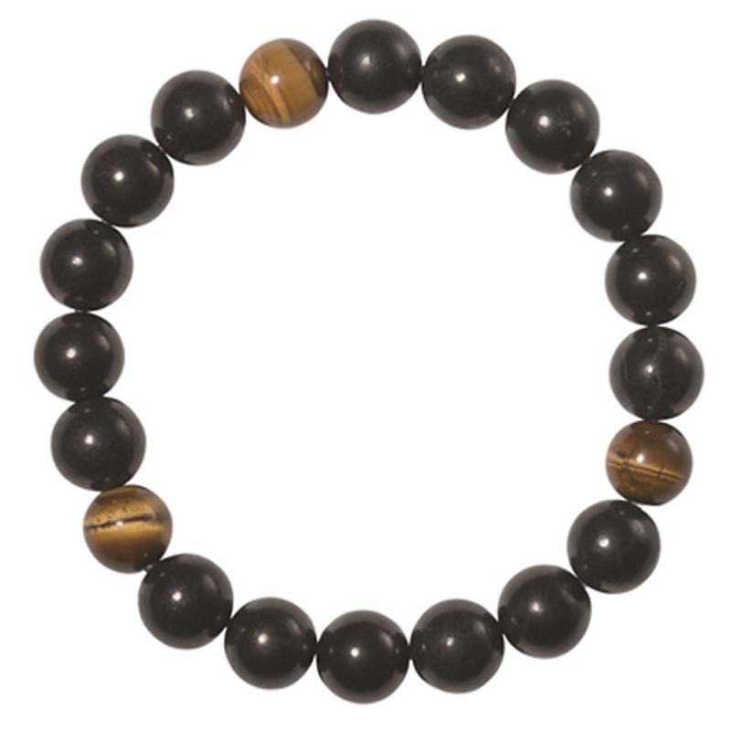 Bracelet protection: oeil de tigre et Shungite A (boules 7 - 8mm) - La Boite à Cailloux