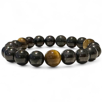 Bracelet protection: oeil de tigre et shungite (boules 10mm) - La Boite à Cailloux