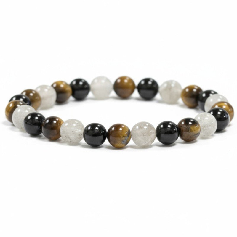 Bracelet protection: oeil de tigre, labradorite, tourmaline noire (boules 5 - 6mm) - La Boite à Cailloux