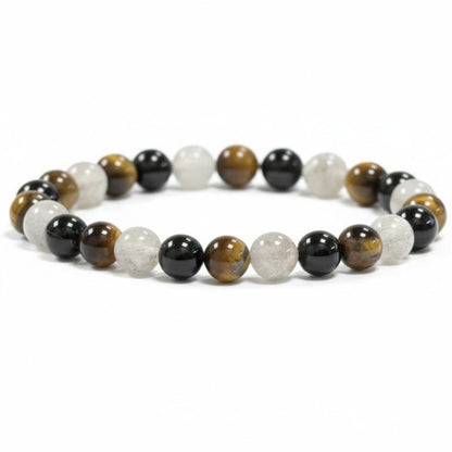 Bracelet protection: oeil de tigre, labradorite, tourmaline noire (boules 5 - 6mm) - La Boite à Cailloux