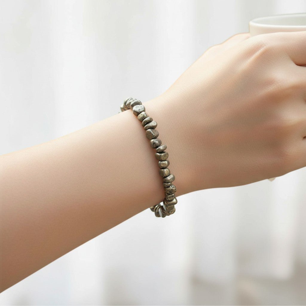 Bracelet Pyrite Pérou A (grains 5 à 7 mm) - La Boite à Cailloux