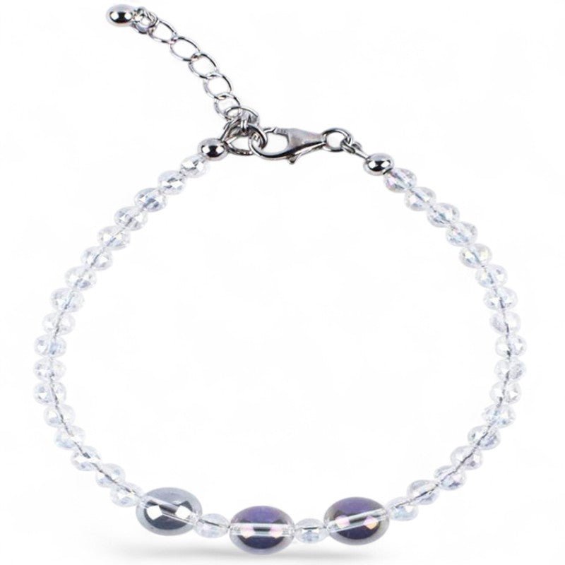Bracelet quartz angel aura Brésil AAA (boules facettées 3 - 4mm et boules 8mm) argent 925 - La Boite à Cailloux