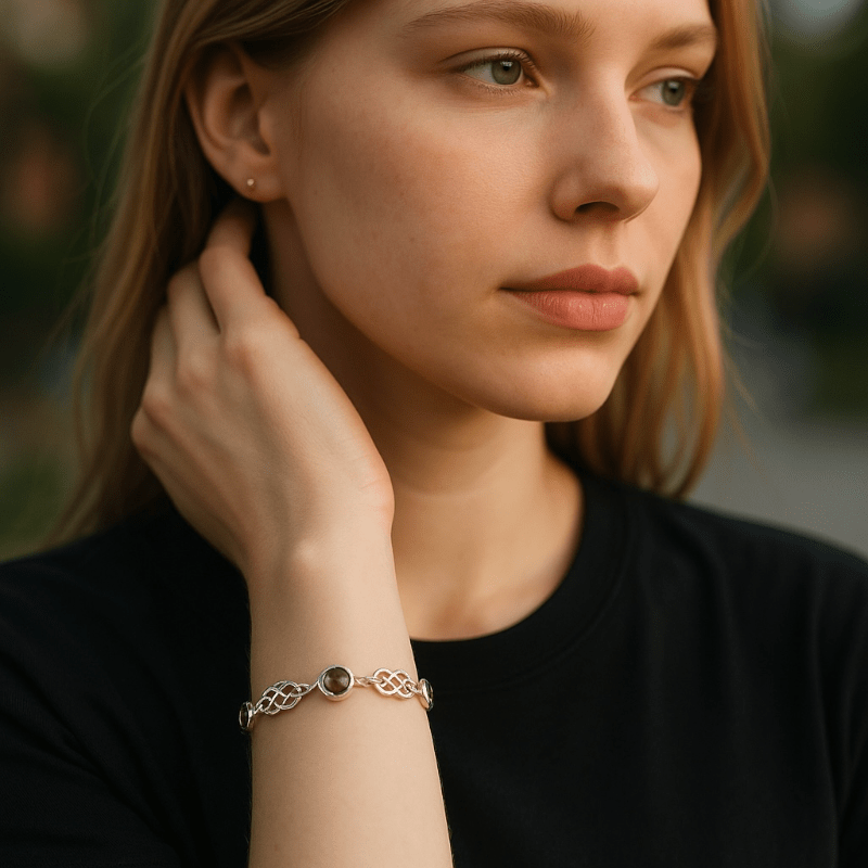 Bracelet quartz fumé Etats - Unis AA argent 925 - La Boite à Cailloux