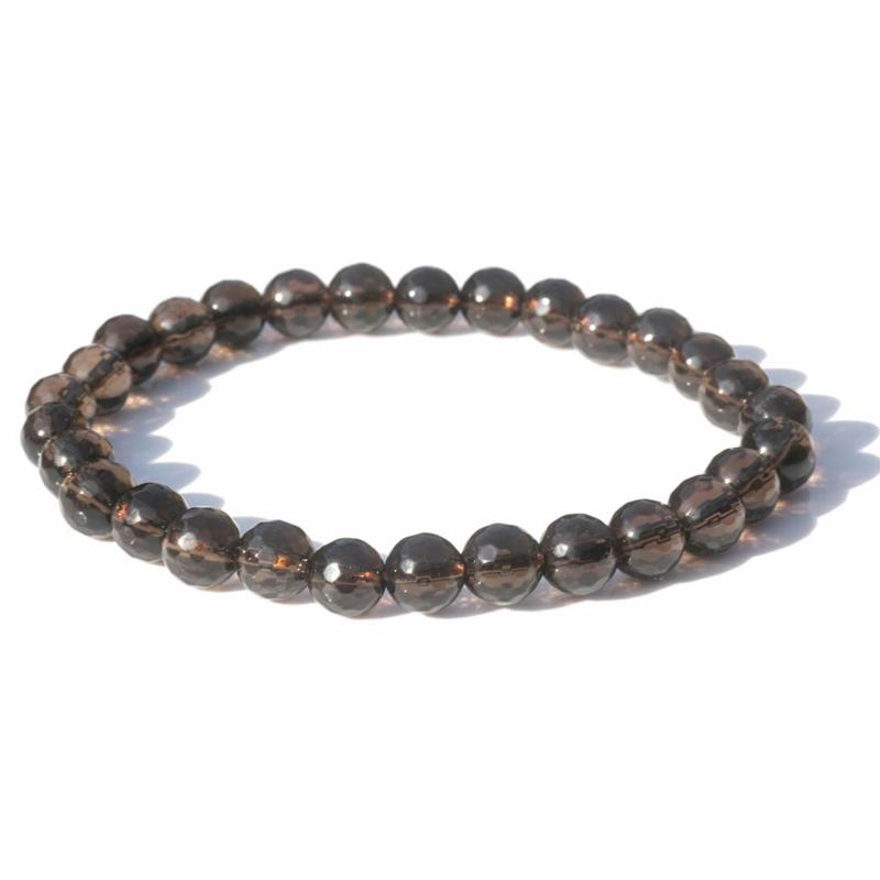 Bracelet quartz fumé facetté Etats - Unis A (boules 5 - 6mm) - La Boite à Cailloux