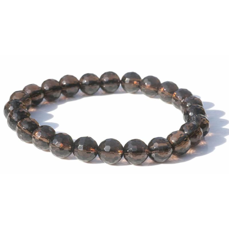 Bracelet quartz fumé facetté Etats - Unis A (boules 7 - 8mm) - La Boite à Cailloux