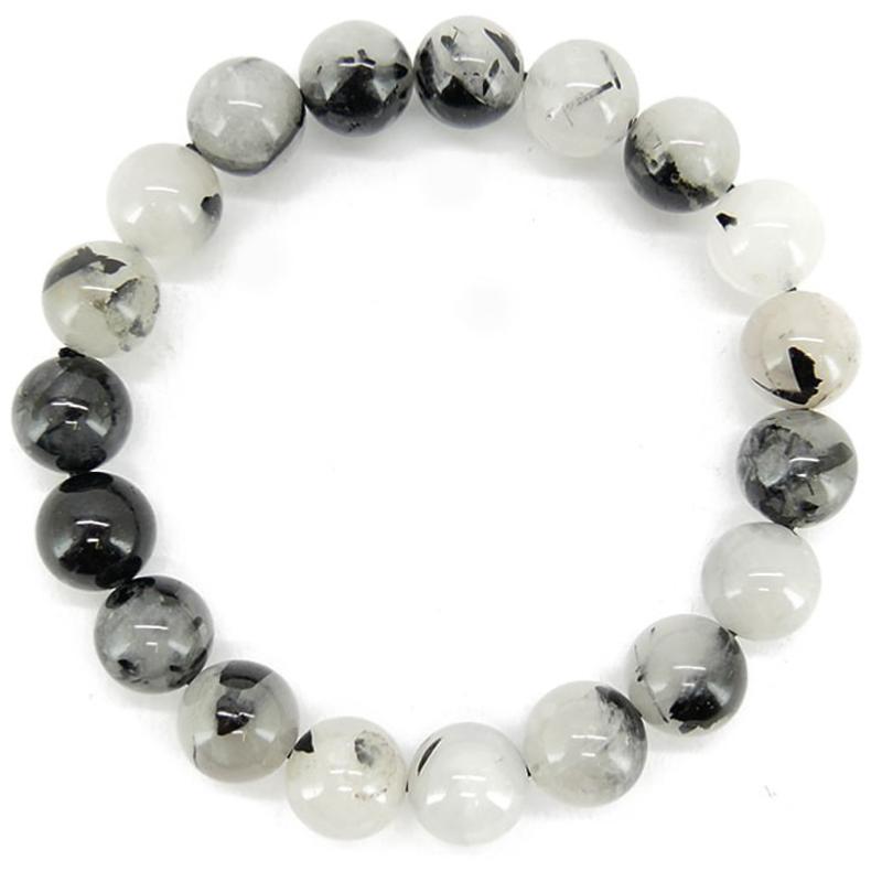Bracelet quartz inclusions de tourmaline Brésil A (boules 10mm) - La Boite à Cailloux
