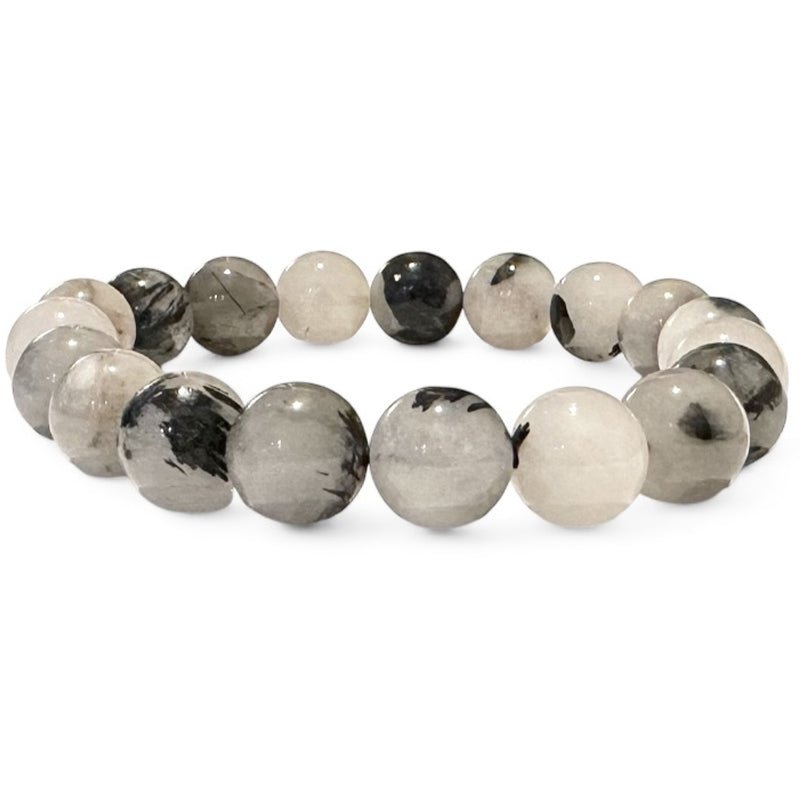 Bracelet quartz inclusions de tourmaline Brésil A (boules 10mm) - La Boite à Cailloux