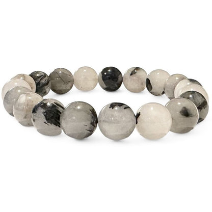 Bracelet quartz inclusions de tourmaline Brésil A (boules 10mm) - La Boite à Cailloux