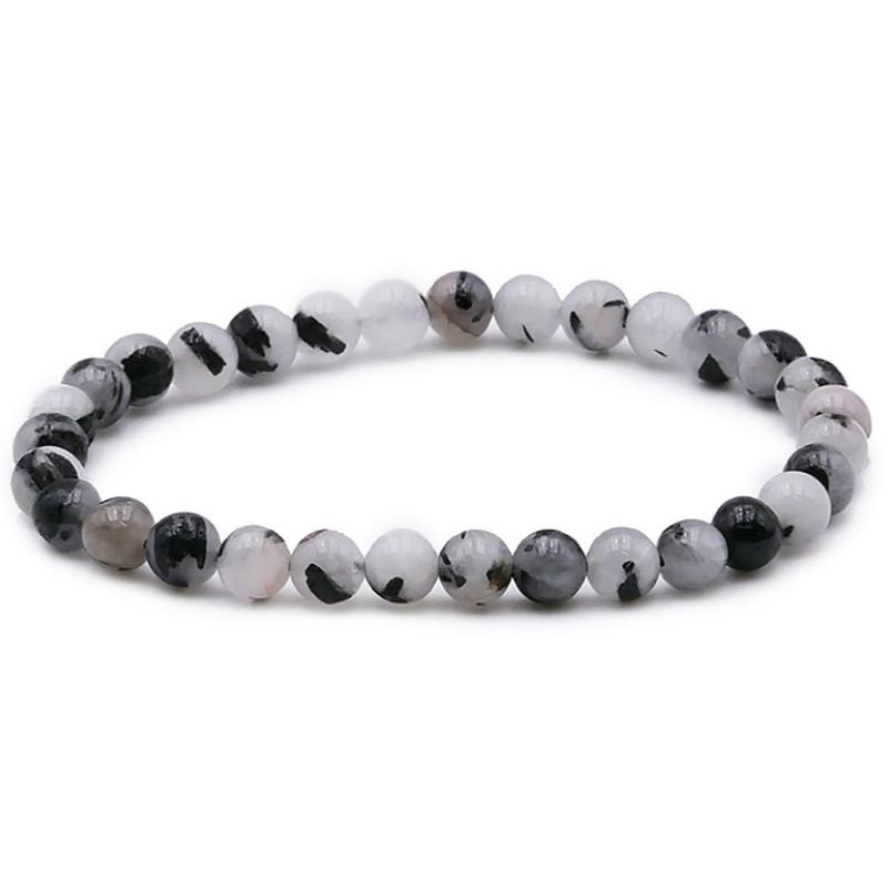 Bracelet quartz inclusions de tourmaline Brésil A (boules 5 - 6mm) - La Boite à Cailloux