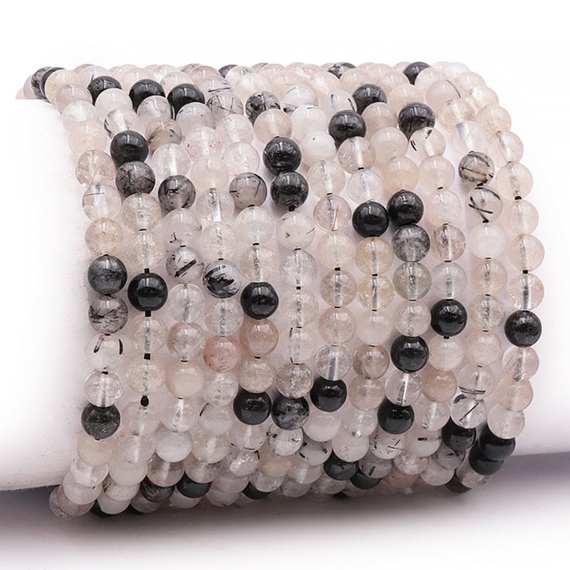 Bracelet quartz inclusions de tourmaline Brésil A (boules 5 - 6mm) - La Boite à Cailloux