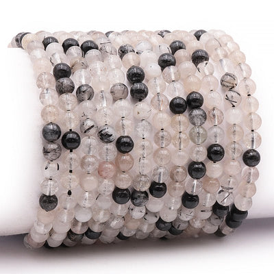 Bracelet quartz inclusions de tourmaline Brésil A (boules 5-6mm)
