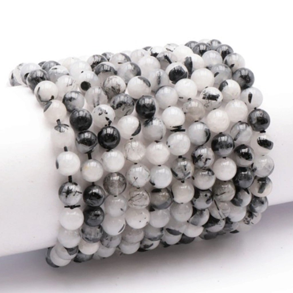 Bracelet quartz inclusions de tourmaline Brésil A (boules 7-8mm) - La Boite à Cailloux