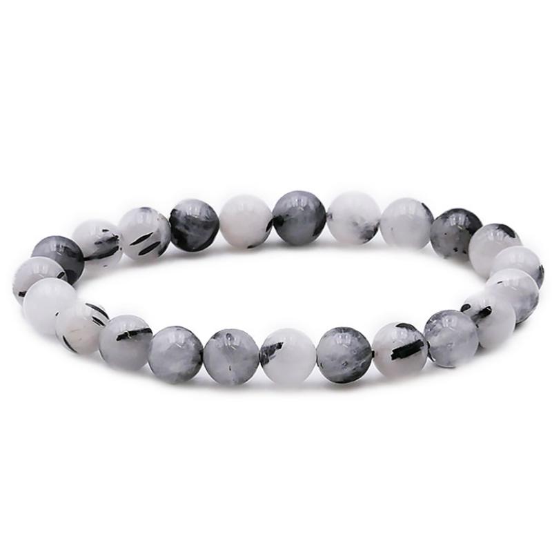 Bracelet quartz inclusions de tourmaline Brésil A (boules 7 - 8mm) - La Boite à Cailloux