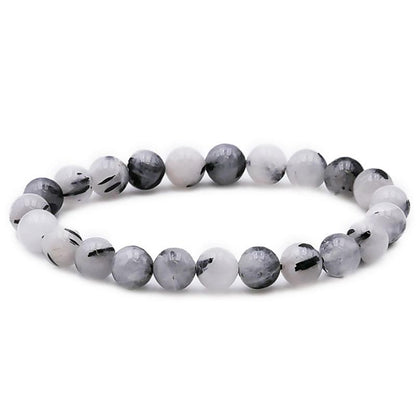 Bracelet quartz inclusions de tourmaline Brésil A (boules 7 - 8mm) - La Boite à Cailloux