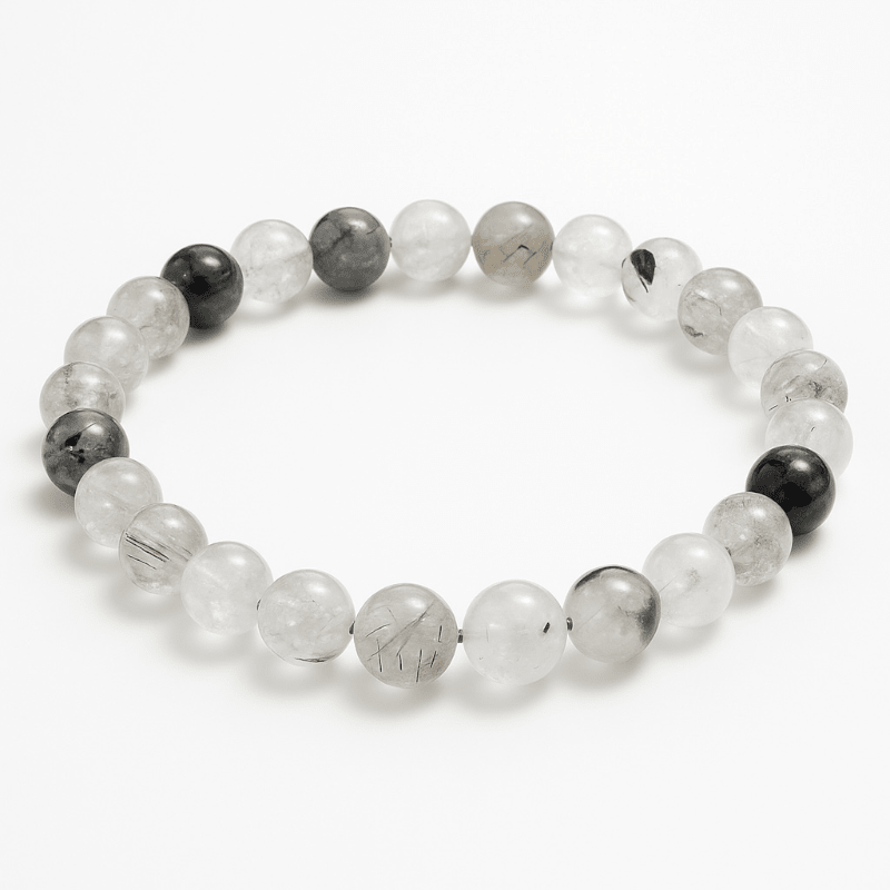 Bracelet quartz inclusions de tourmaline Brésil A (boules 7 - 8mm) - Taille L - La Boite à Cailloux