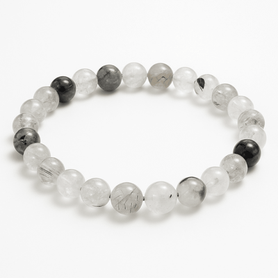 Bracelet quartz inclusions de tourmaline Brésil A (boules 7-8mm) - Taille L
