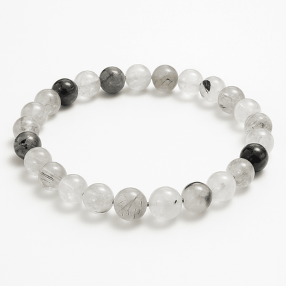 Bracelet quartz inclusions de tourmaline Brésil A (boules 7 - 8mm) - Taille L - La Boite à Cailloux