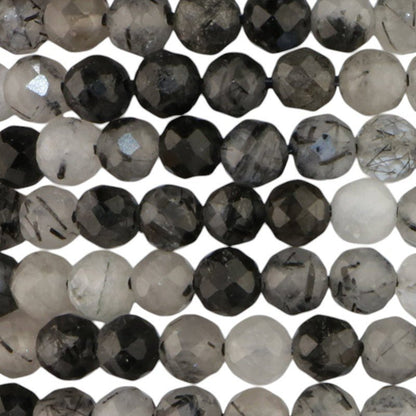 Bracelet quartz inclusions de tourmaline Brésil A (perles facettées 3 - 4mm) - La Boite à Cailloux