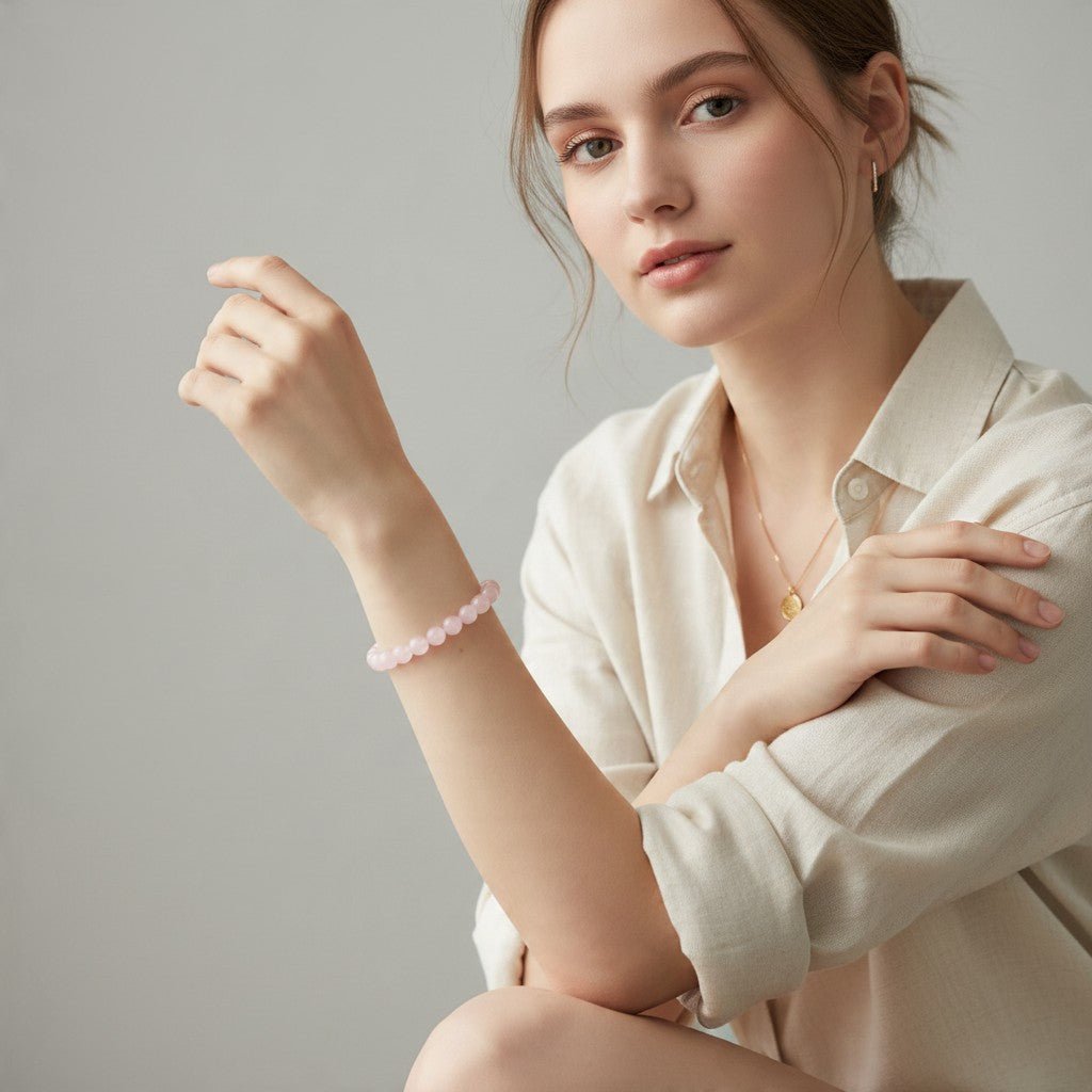 Bracelet quartz rose Brésil A (boules 7-8mm) - La Boite à Cailloux